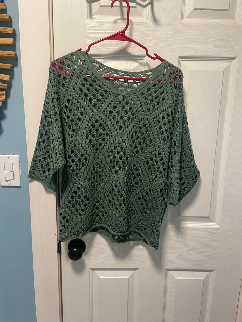 SHEIN Open-Knit Scoop Neck Sweater in Sage Green